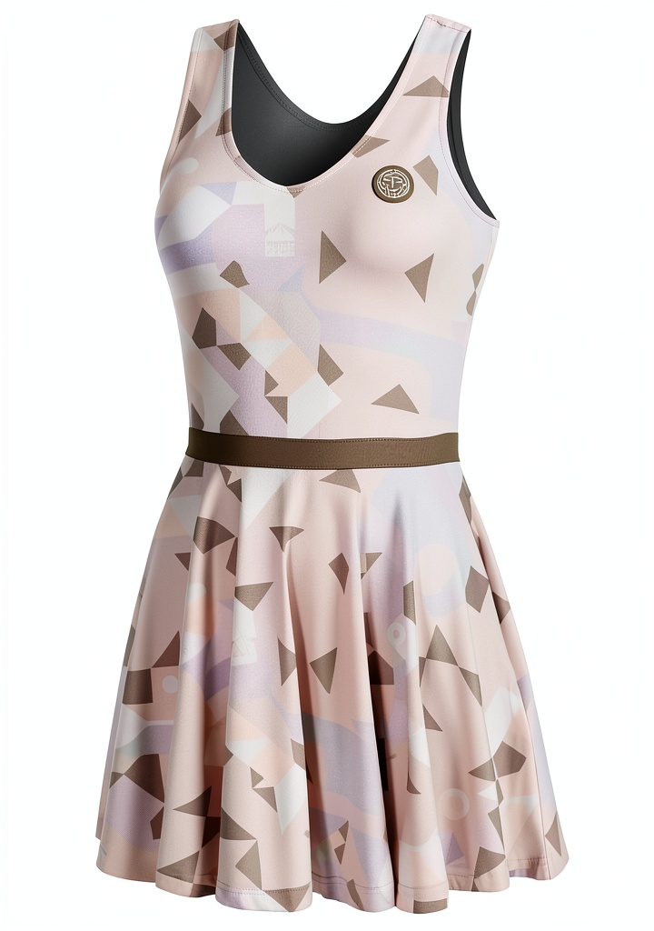 BIDI BADU Damen Tenniskleid in Beige auf dem Tennisplatz
