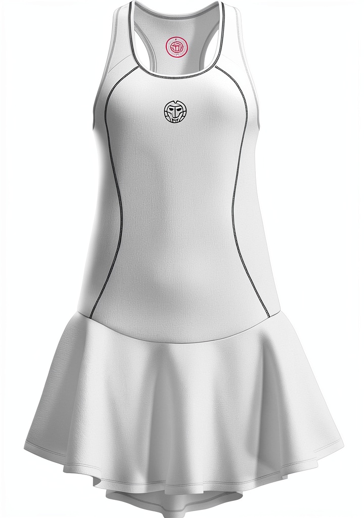 BIDI BADU Damen Tenniskleid in Weiß auf einem Sportplatz