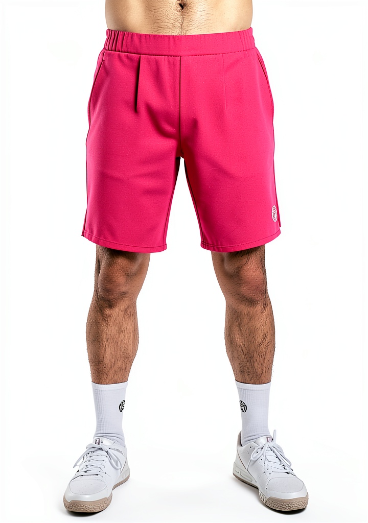 BIDI BADU Herren Tennis Shorts in Pink auf einem Tennisplatz
