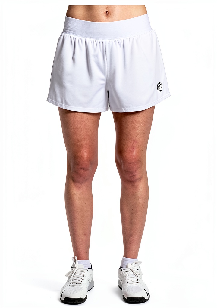 BIDI BADU Damen Crew 2in1 Shorts in Weiß auf einem Tennisplatz