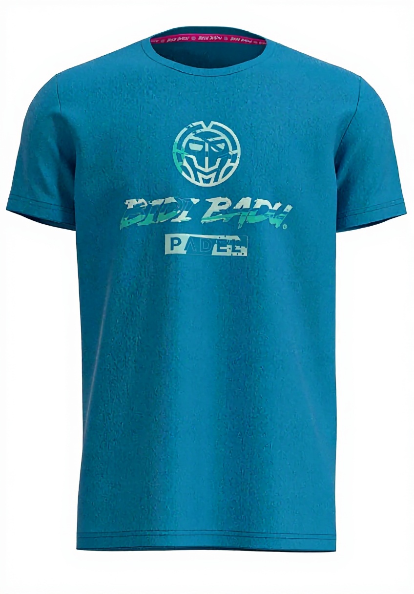 BIDI BADU Good Vibes Logo Tee in Türkis auf einem Mann beim Padel-Sport