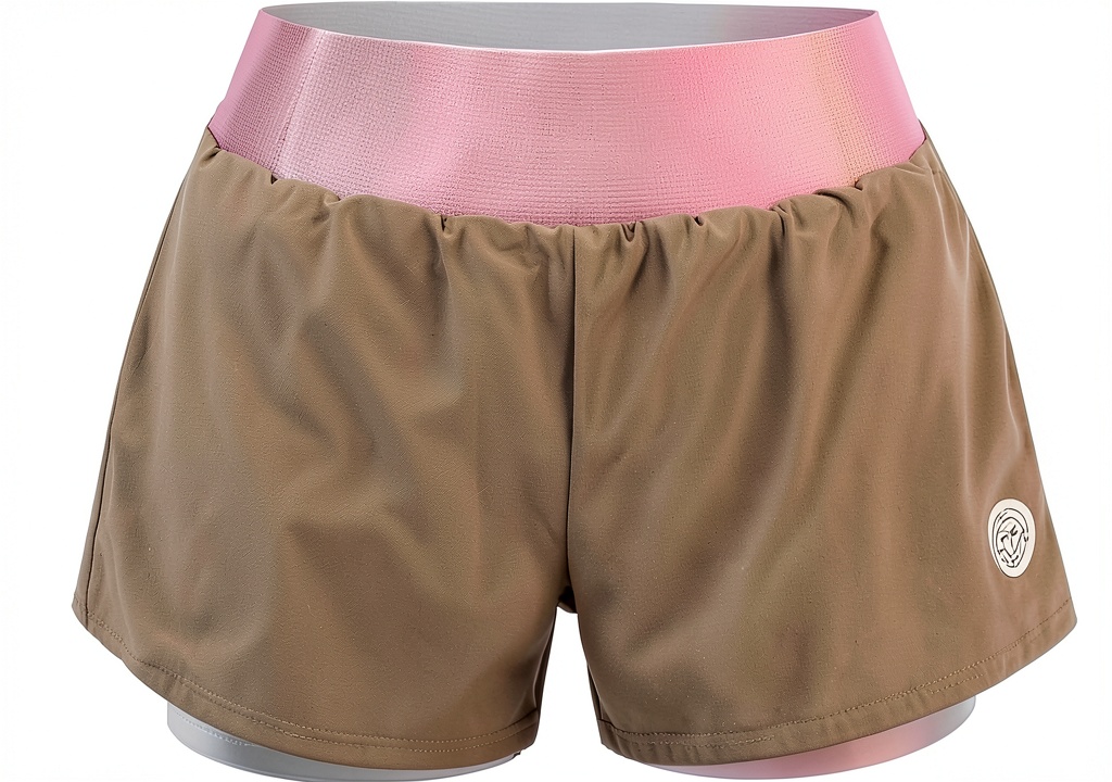 Damen Tennis Shorts von BIDI BADU in Light Brown auf einem Tennisplatz