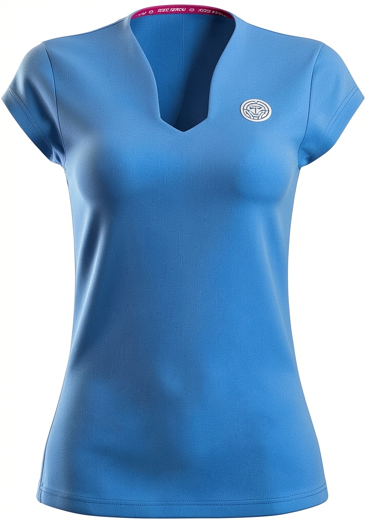 BIDI BADU Spike V-Neck Tee in Türkis an einer Frau beim Tennisspielen
