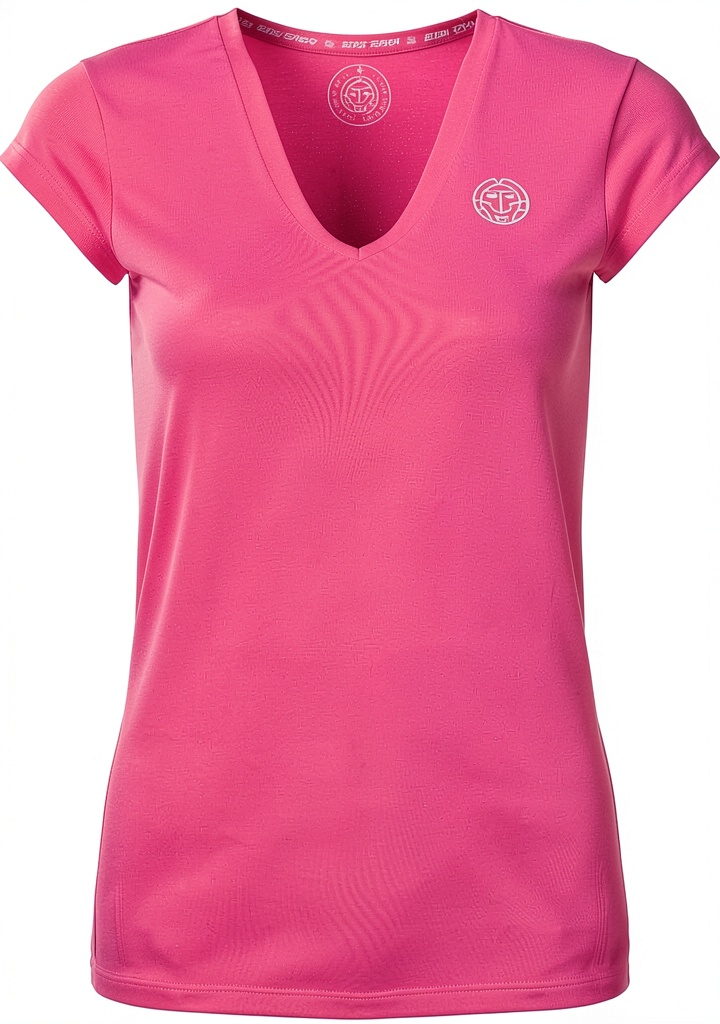 BIDI BADU Bella 2.0 Tech V-Neck Tee in Rosa auf einer Frau beim Sport