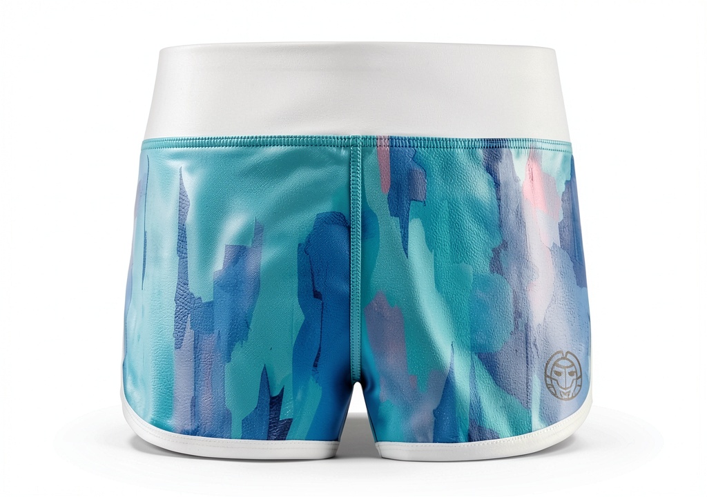 BIDI BADU Damen Tennis Shorts in White/Aqua auf einem Sportplatz