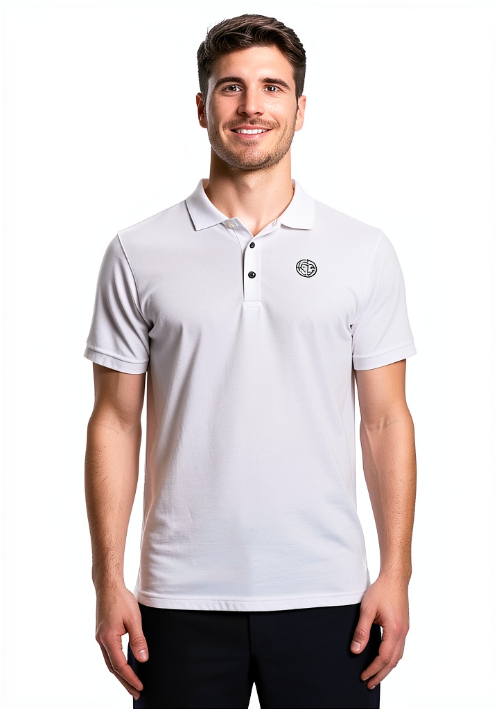 BIDI BADU Herren Polo in Weiß auf dem Tennisplatz