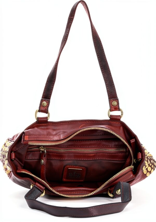 CAMPOMAGGI Umhängetasche Vintage mit goldenen Nieten und Leder-5