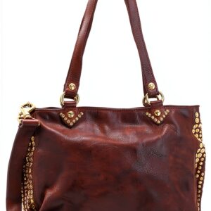 CAMPOMAGGI Umhängetasche Vintage mit goldenen Nieten und Leder-0