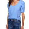 Rebecca Minkoff Damen Janine Kurzarm T Shirt Azure Blau True Black-0