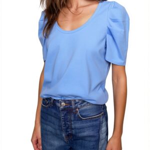 Rebecca Minkoff Damen Janine Kurzarm T Shirt Azure Blau True Black-0