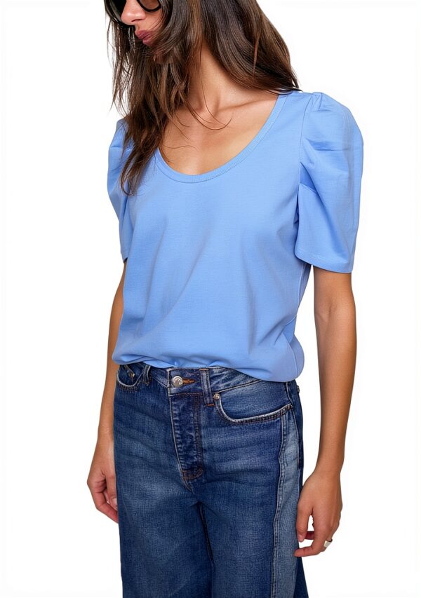 Rebecca Minkoff Damen Janine Kurzarm T Shirt Azure Blau True Black-0