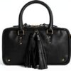 Rebecca Minkoff Tassel Bowling Bag Damen Leder Satchel Handtasche mit Griffen oben und abnehmbarem Crossbody-Gurt, Schwarz-0