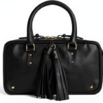 Rebecca Minkoff Tassel Bowling Bag Damen Leder Satchel Handtasche mit Griffen oben und abnehmbarem Crossbody-Gurt, Schwarz-0