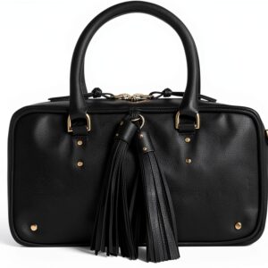 Rebecca Minkoff Tassel Bowling Bag Damen Leder Satchel Handtasche mit Griffen oben und abnehmbarem Crossbody-Gurt, Schwarz-0