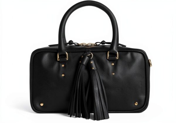 Rebecca Minkoff Tassel Bowling Bag Damen Leder Satchel Handtasche mit Griffen oben und abnehmbarem Crossbody-Gurt, Schwarz-0