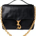 Rebecca Minkoff Megan Top Handle mit Kette Schwarz echtes Leder-0