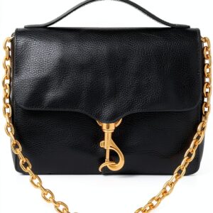 Rebecca Minkoff Megan Top Handle mit Kette Schwarz echtes Leder-0
