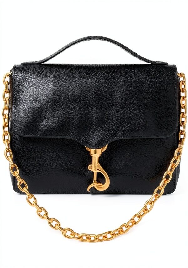 Rebecca Minkoff Megan Top Handle mit Kette Schwarz echtes Leder-0