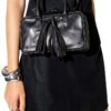 Rebecca Minkoff Tassel Bowling Bag Damen Leder Satchel Handtasche mit Griffen oben und abnehmbarem Crossbody-Gurt, Schwarz-1