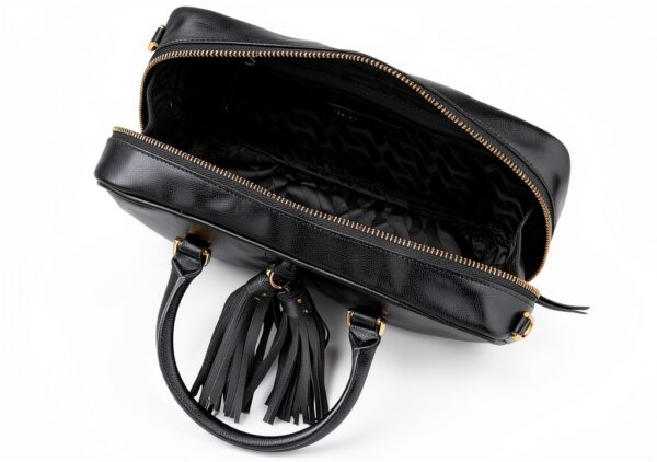Rebecca Minkoff Tassel Bowling Bag Damen Leder Satchel Handtasche mit Griffen oben und abnehmbarem Crossbody-Gurt, Schwarz-3